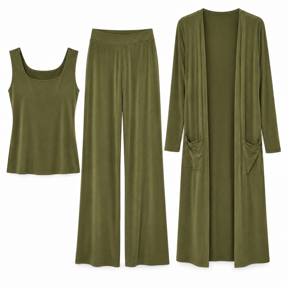 Brigitte Brianna 3PC Set S Olive Essential Travel Capsule Lagenlook Stretch USA